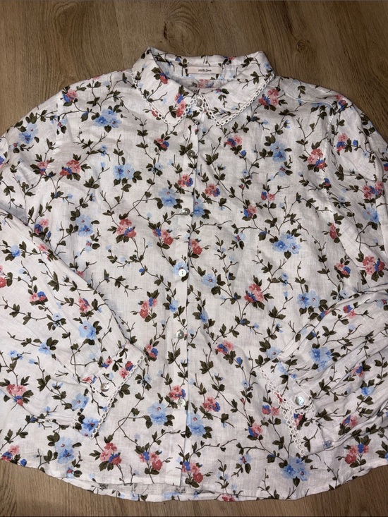 Laura Ashley Tops - Laura Ashley 100% Linen Floral Blouse XL Vintage Cottagecore Button Front